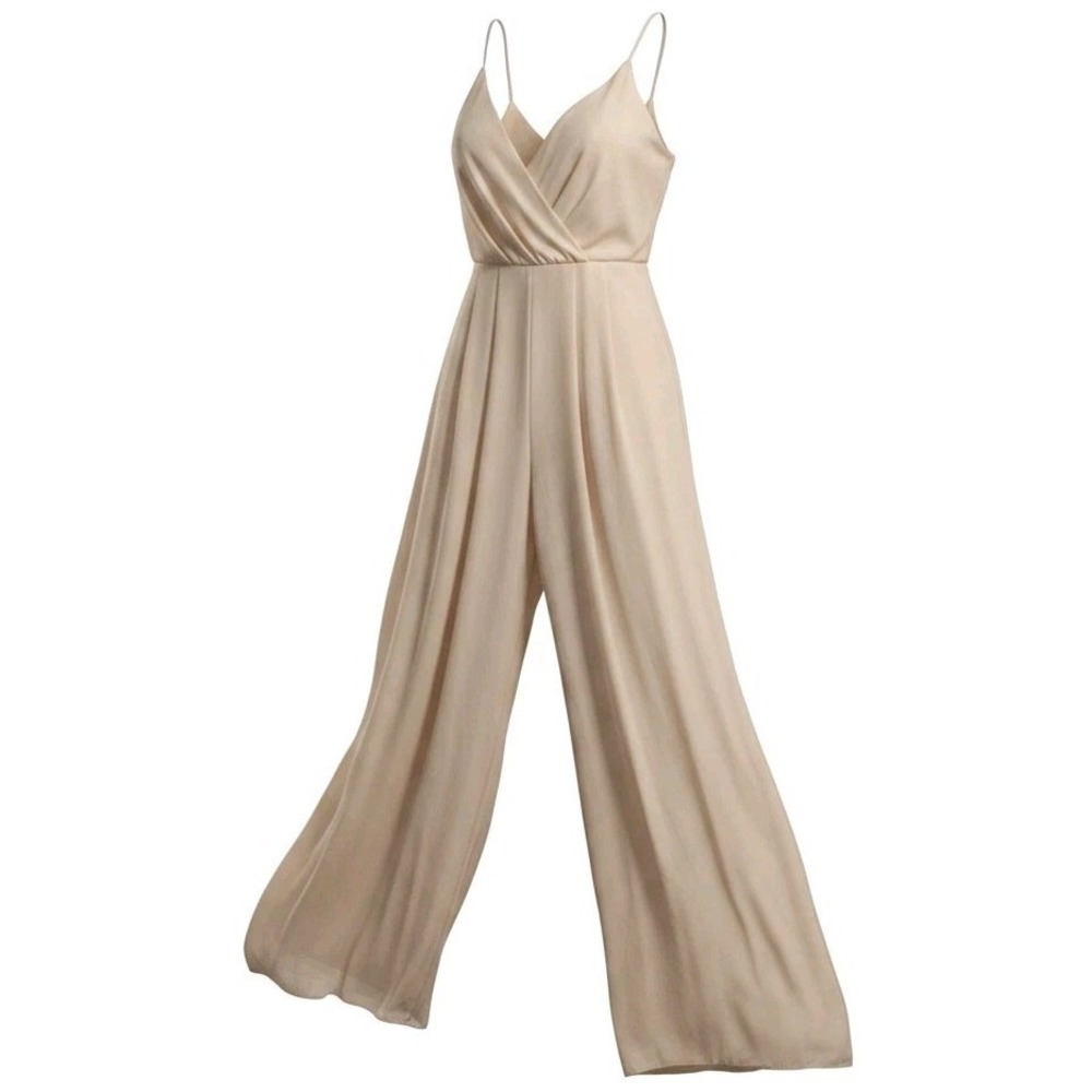 NWT Lulus Call For Me Faux Wrap Wide Leg Jumpsuit Gardenia Cream Size M